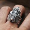 Retro Lion Crown Ring For Men Silver Color Punk Gothic Adjustable Ring Handmade Rock Hiphop Biker  Accessories Man Gift