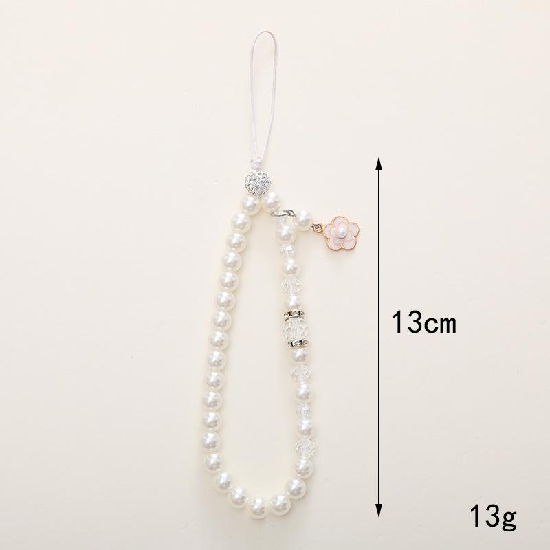 Fashion Flower Pendant Phone Strap Charm Chain Acrylic Pearl Metal Beaded Cellphone Lanyard Keychain Girl Bag Camera Pendant