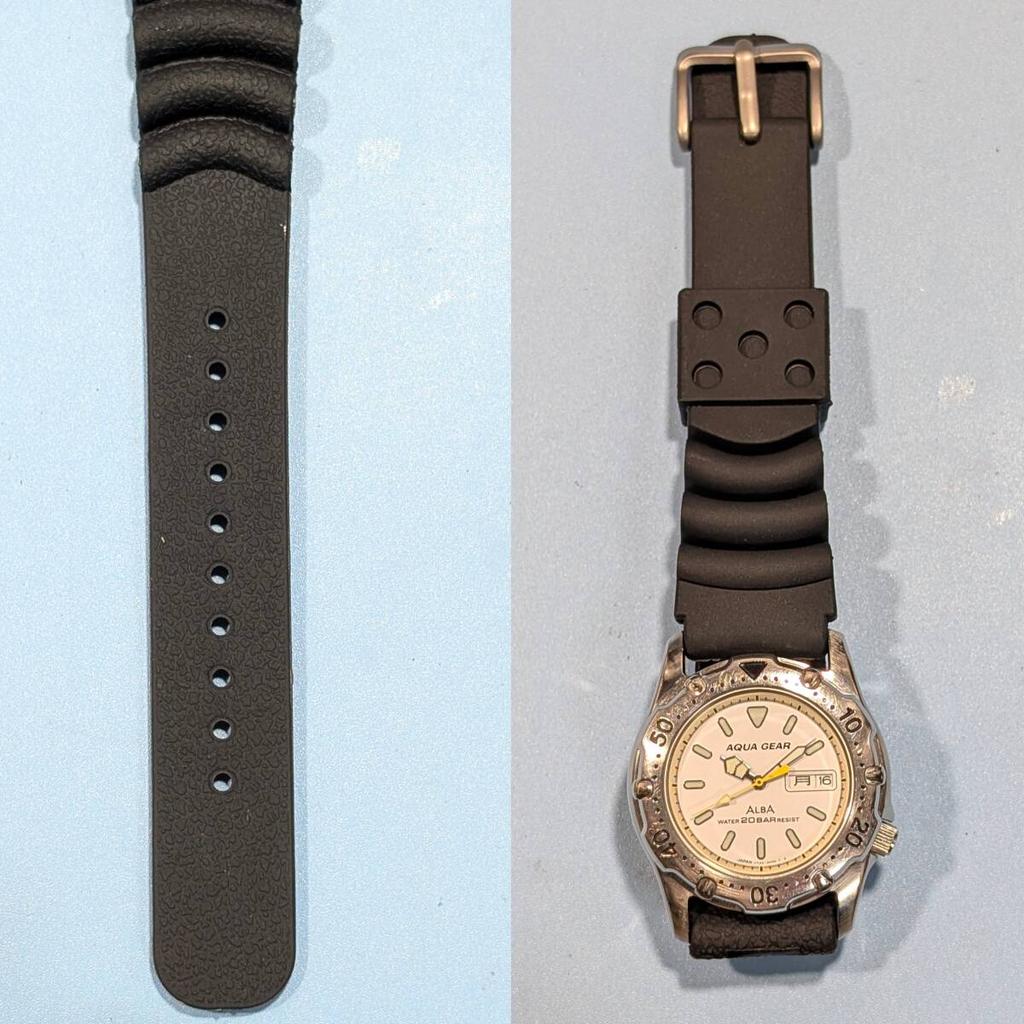 SEIKO ALBA AQUA GEAR Battery and Strap Working Men's Watch, Replaced, Condition, C-05