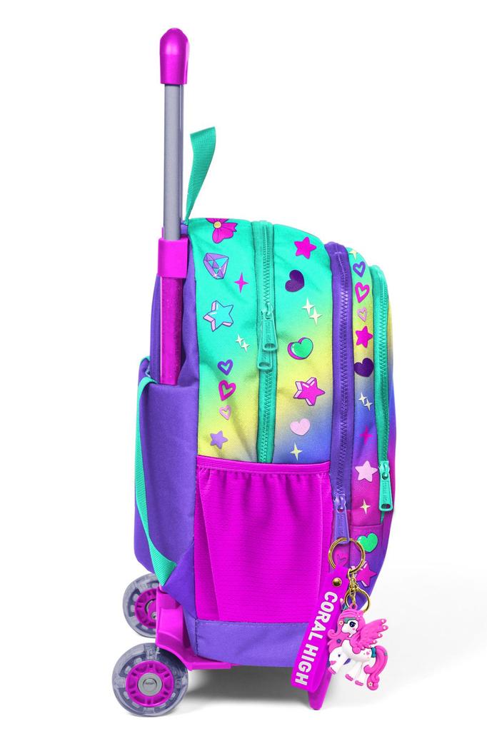 Coral High Kids Lavender Water Green Unicorn Gemusterter Schulrucksack mit drei Fächern 23929