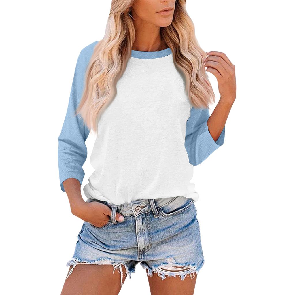 Damen Casual Fashion Loose Color Matching Dreiviertelärmel Stitching T-Shirt Top