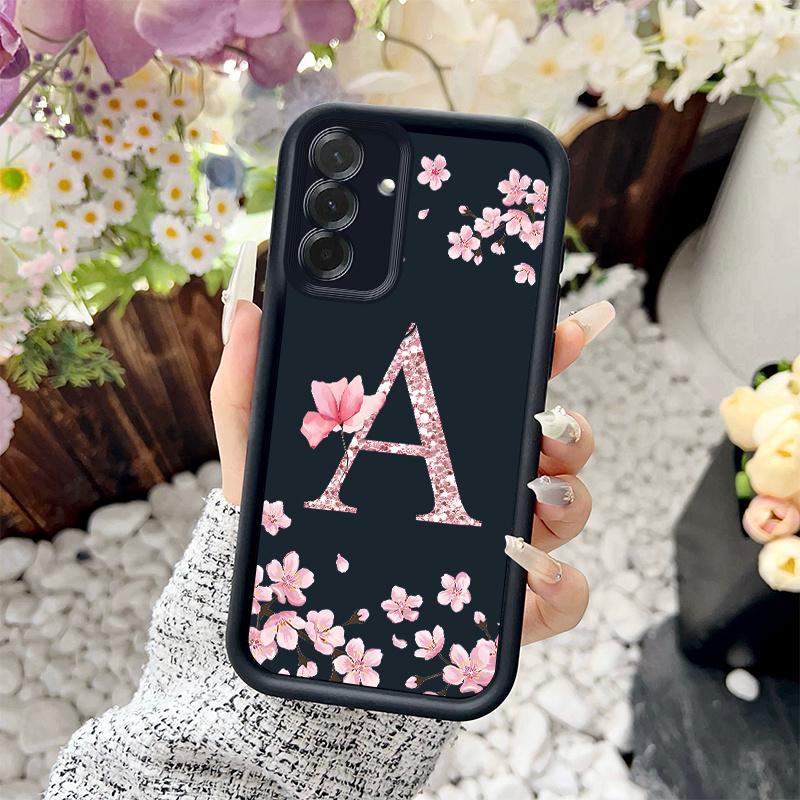 Pink Sakura Alphabet A Phone Case for Samsung Galaxy S26 S25 S24 S23 S22 S21 S20 FE/Ultra/Plus 5G Anti-Drop Back Cover