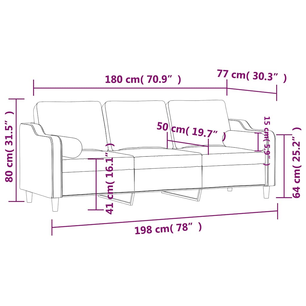 Vidaxl 3-Seater Sofa With Cushions, Black, 180 Cm, Fabric