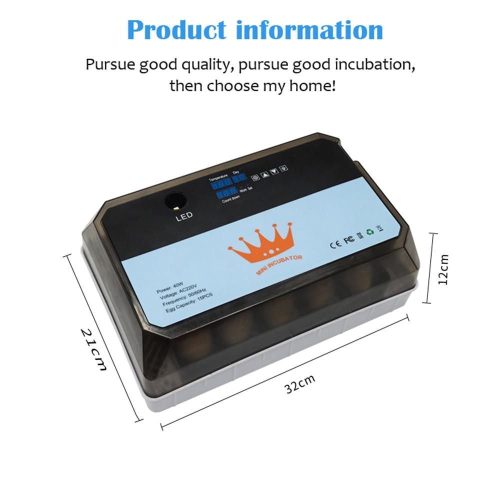 Mini Inkubator Domowy Inkubator Wylęgarka 15 Jaj Automatyczny Regulator Temperatury dla Kur Kaczek Przepiórek Gęsi Gołębi