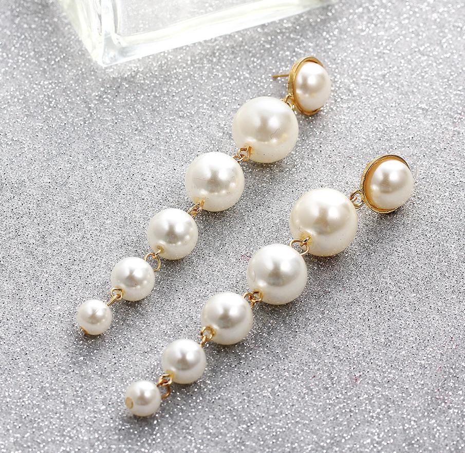 

Trendy Elegant Created Big Simulated Pearl Long Earrings Pearls String Statement Dangle Earrings For Women Wedding Party Gift