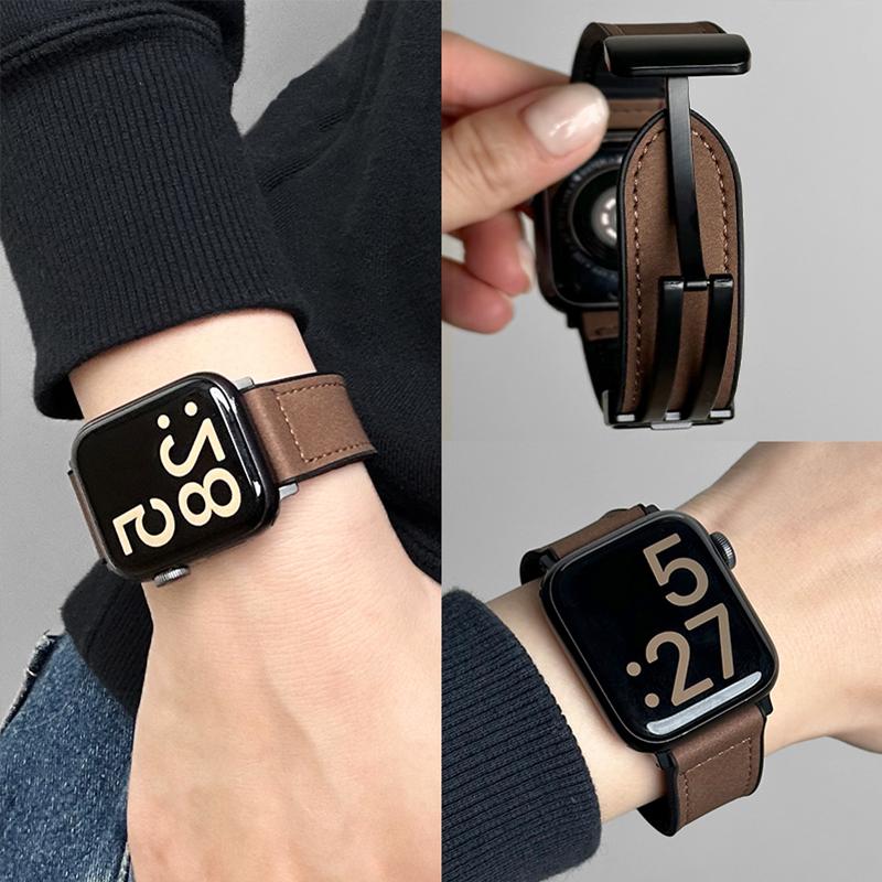 Leather+Silicone Strap For Apple Watch Band Ultra 49mm 44mm 45mm 41mm 46mm 40mm 42mm Magnetic Bracelet iwatch Series 2028