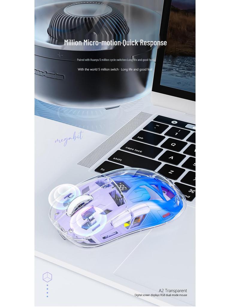 Free Wolf A2 Dual-Mode RGB Wireless Bluetooth Transparent Gaming Mouse