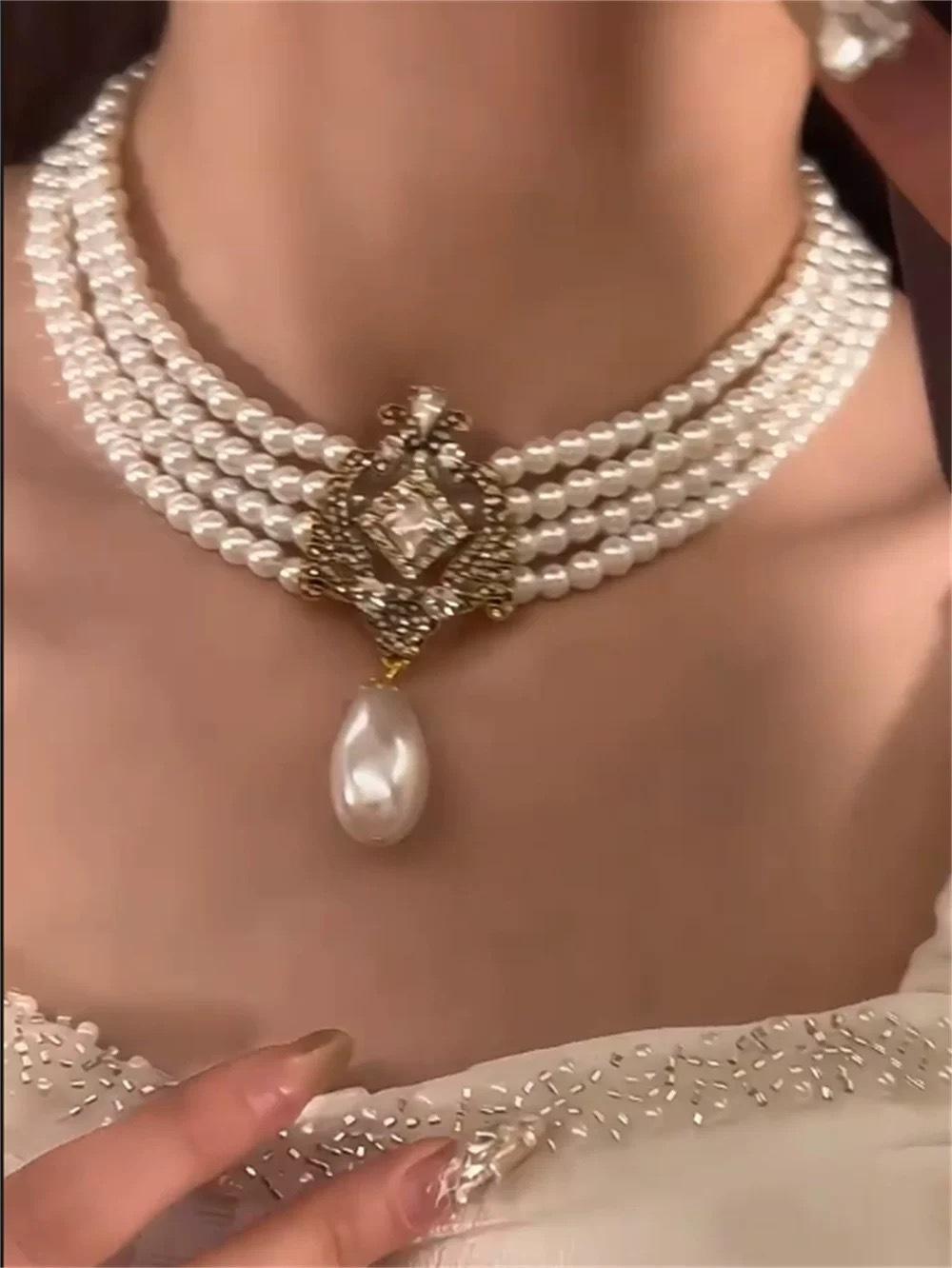 

Ретро Жемчужное Многослойное Ожерелье с Подвеской - Элегантная Легкая Роскошная Цепочка на Ключицу для Женщин