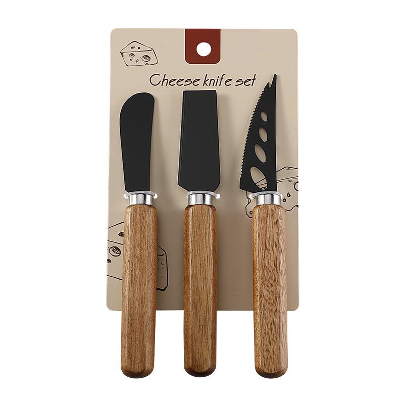 In-Stock Cheese & Butter Knife Set: Stainless Steel Black Blade with Acacia Wood Handles, Western Cutlery