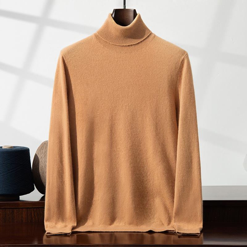 Men's Cashmere High Neck Pullover Sweater – Versatile, Solid Color, Long Sleeve, for Autumn/Winter.