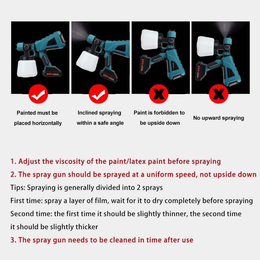 1500W 88VF 3 Nozzle Size 1000ml Electric Spray Gun Flow Control Airbrush For 18V Battery Household Electric Paint Sprayer