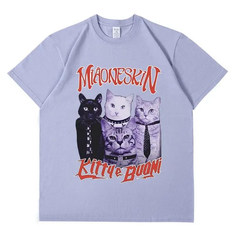 Rock band maneskin cat graphic t shirt men women vintage hip hop oversized cotton T-shirt Harajuku aesthetic T shirts streetwear
