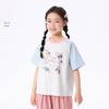Xiaoyinman Girls' Cartoon Print Color Block Short Sleeve T-Shirt