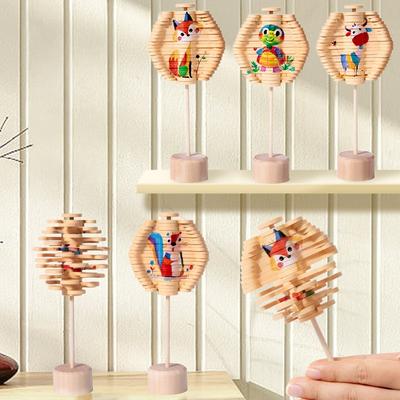 Wooden Rotating Lollipop Figurines Rotating Spin Montessori Toys Portable Interactive Funny Rotating Lollipop Early Education