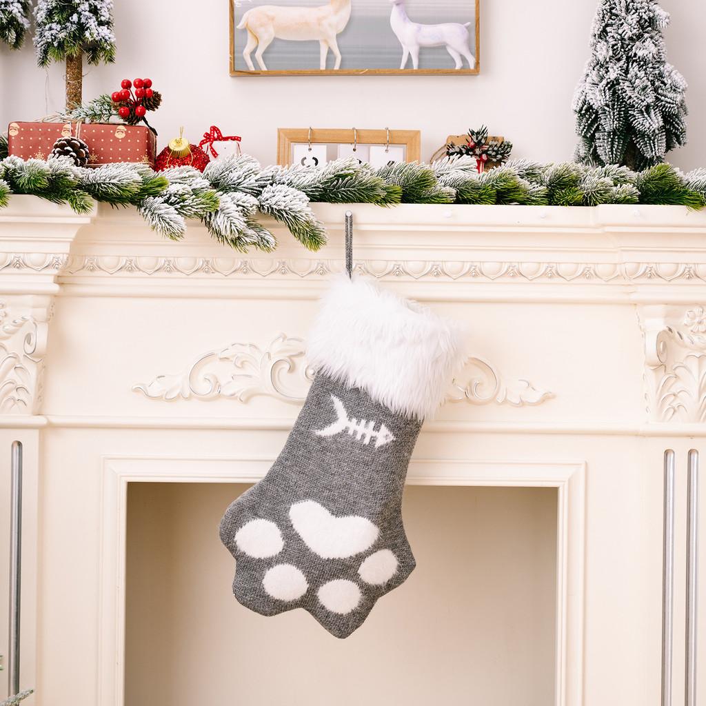 Plush Cat Charming Paw Christmas Stocking Colorful Holiday Decor For Joy Childrens