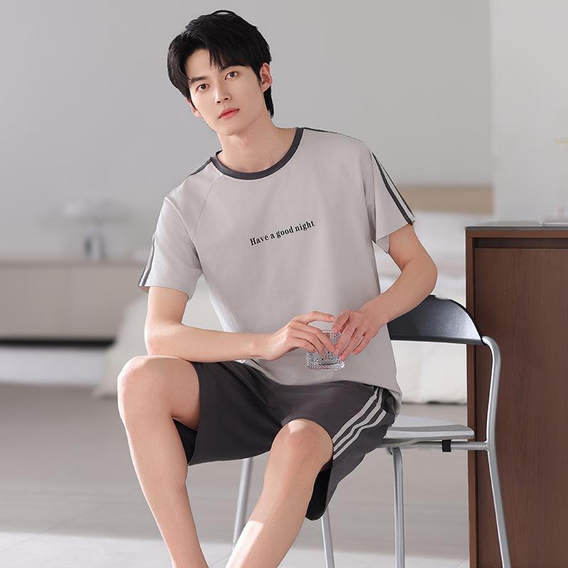 Pajamas men's pure cotton summer thin short-sleeved shorts men's 1011 new large-size men's summer loungewear set