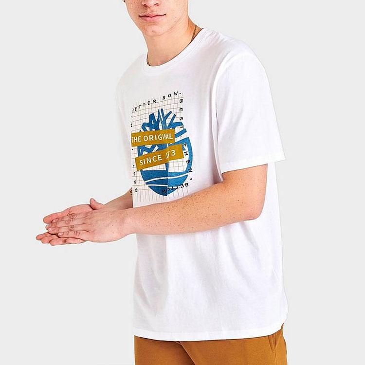 Timberland Letter Pattern Printed Crew Neck Short Sleeve T-Shirt Men Tops White TB0A64KN-100
