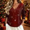 Women's Stylish Casual Christmas Printed V-Neck Three-Quarter Sleeve T-Shirt Top