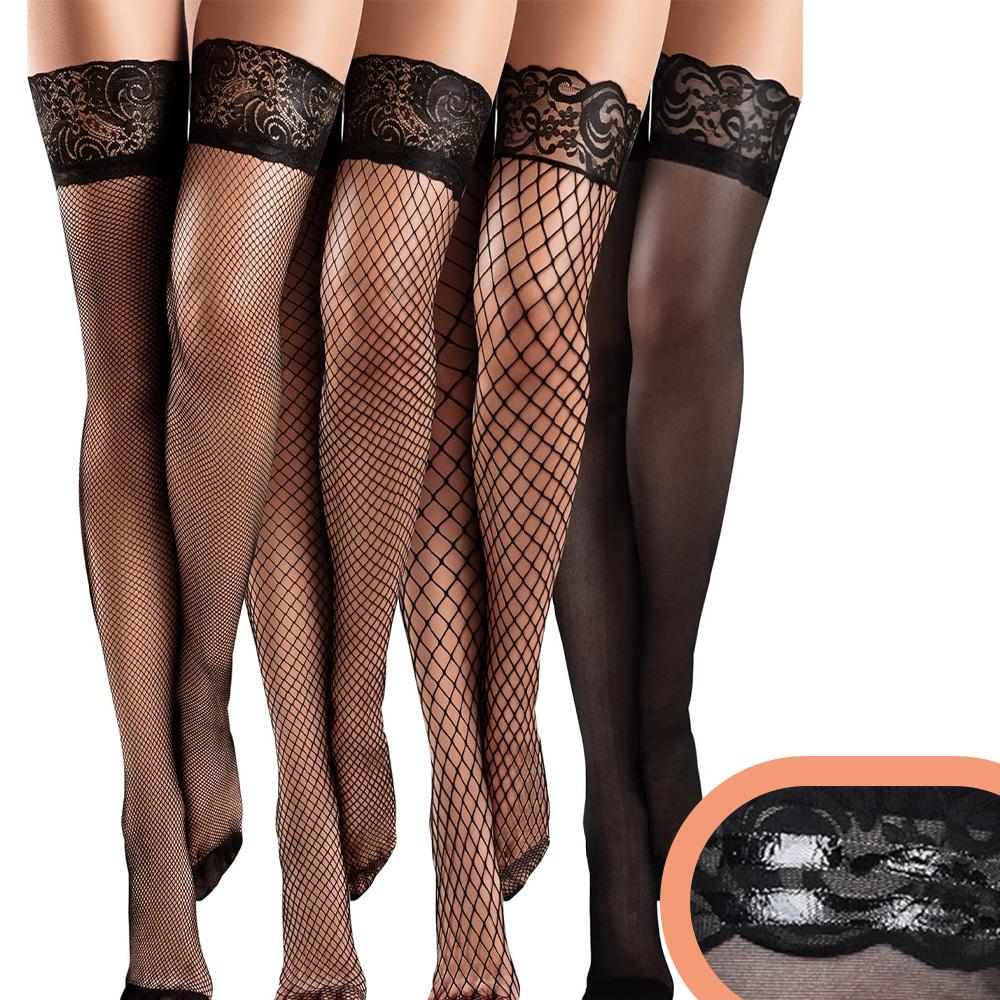 4 Paar Sexy Spitzenbesetzte Oberschenkelhohe Strümpfe Mit Offenen Designs One Size brown