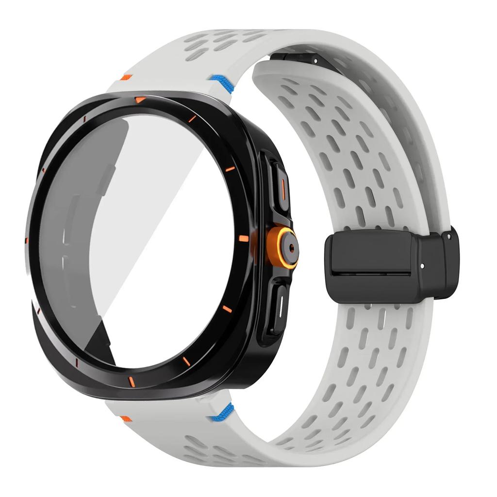 Case+Strap for Samsung Galaxy Watch 7 6 40mm 44mm Silicone Magnetic buckle Band Change To Ultra  Tempered Glass Screen Protector