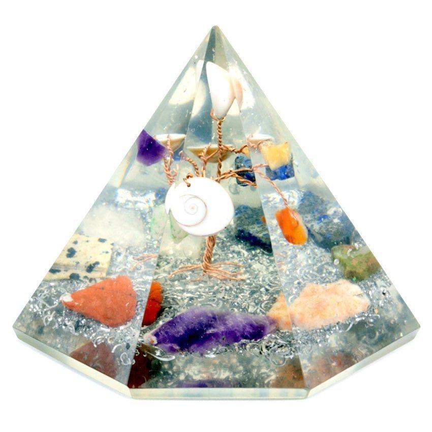 Orgonite Pyramid 7-Sided Gemstone Wisdom Tree 90 mm