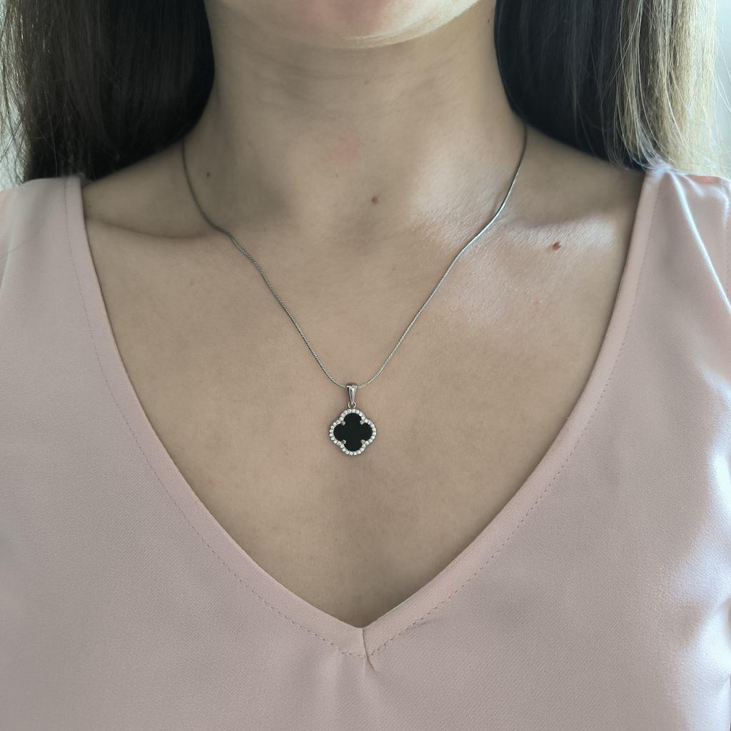 Silver Pendant with Onyx, Cubic Zirconia (2208655)