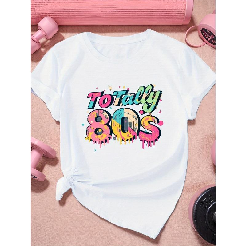 Европейский размер Футболка Типографика Полностью 80-е Женская Большого размера Спортивная Футболка с коротким рукавом S белый