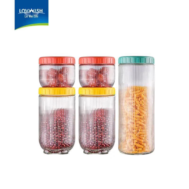 Lovewish Cat Paw Vertical Stripe Glass Storage Jar 5-Piece Set