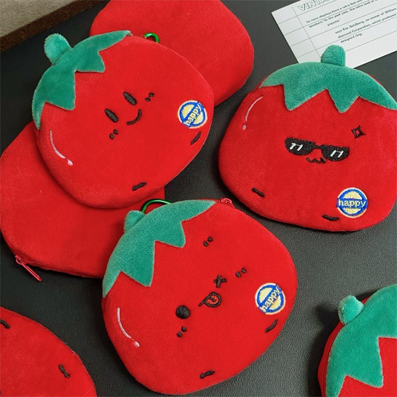 NEW Cartoon Plush Tomato Coin Purse Pendant Cute Portable Wallet Storage Pouch Hanging Ornament Bag Decoration Accessories Gift