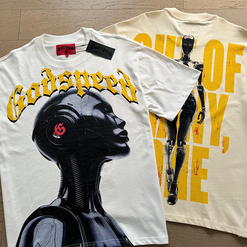 25SS Grensoverschrijdend Meichao Godspeed Schedel Rockband Basketbal Retro Korte Mouw T-shirt Koppels Dezelfde Stijl