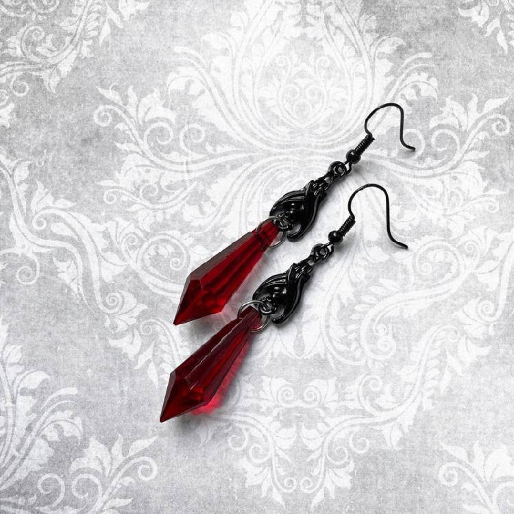 Fashion Pointed Red Gem Drop Earring for Women Crystal Black Bat Pendant Earring