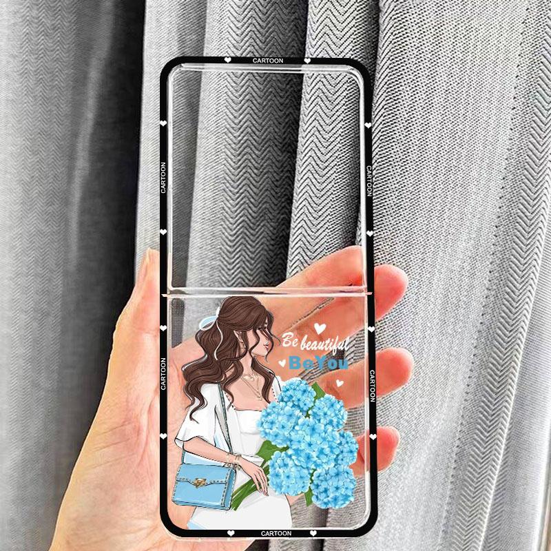 

Для Samsung Galaxy Z Flip 7 Zflip7 Модный Красивый Цветочный Девушка Прозрачный Чехол Для Телефона Для Samsung ZFlip 7 5G Мультяшная Складная Крышка Samsung ZFlip 7