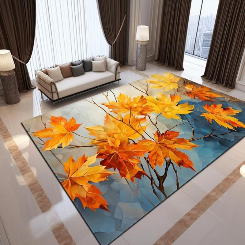 Luxury Ginkgo Biloba Printing Large Area Rug Non-Slip Wear-resistant Carpet for Living Room Bedroom Soft Floor Mat Home Decorate