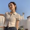 Women Zip Up Polo Cropped T-Shirt Short Sleeve Slim Y2K Crop Top Casual Streetwear Tee S-M-L-XL