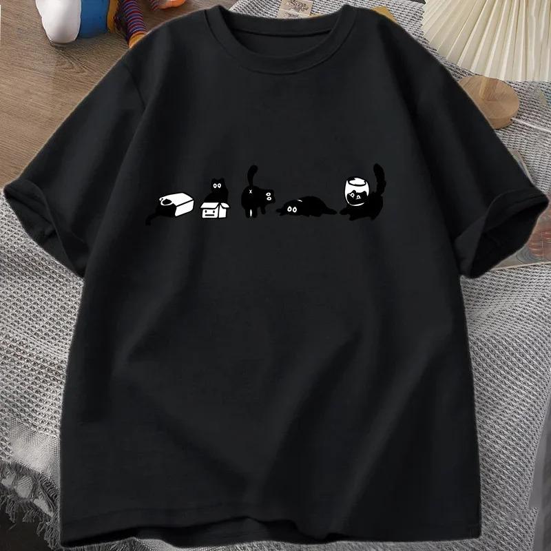 Five Mood Cats T-Shirts Cat Mom Tee Funny Short Sleeve Cat Lovers T Shirt Women Casual O Neck Summer Tops Summer Streetwear Y2K
