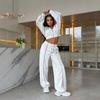 Lines Short Stand-Up Collar Sports Suit Women's, Zipper Waist Jacket High Waist Wide Leg Tights Sweatpants Two Pieces