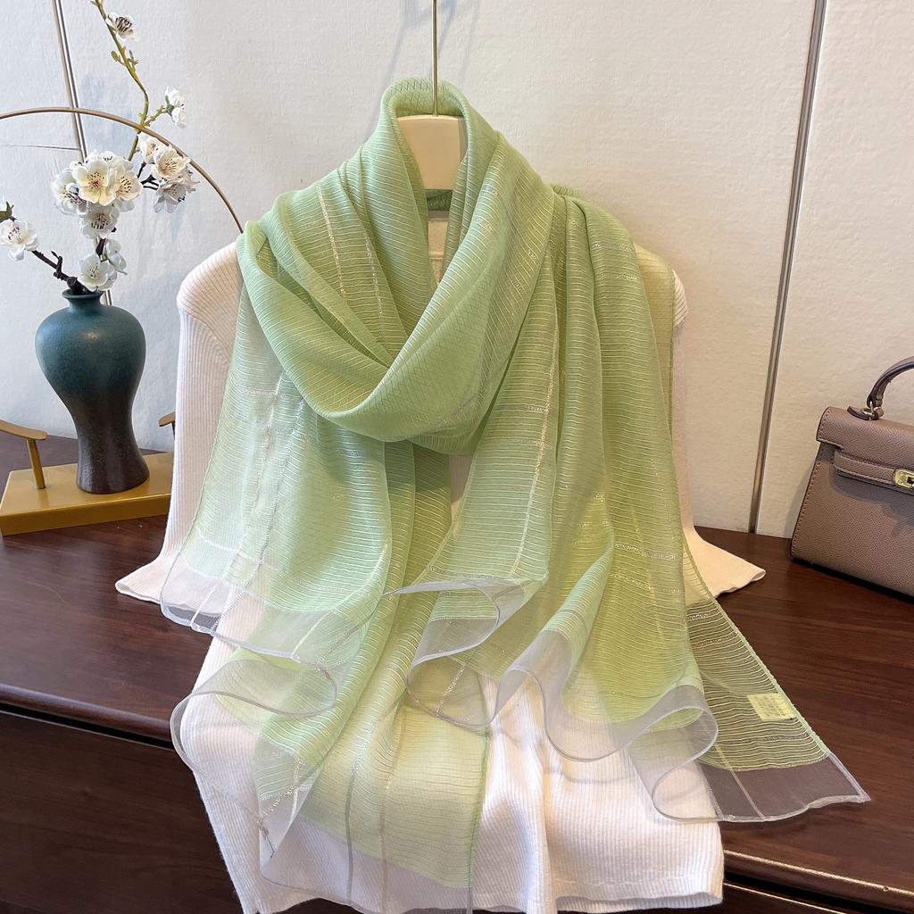 New Spring and Summer Fashion Style Gold and Silver Silk Long Shawl Dual-purpose Silk Scarf Warm Korean Silk Blended Scarf for Women