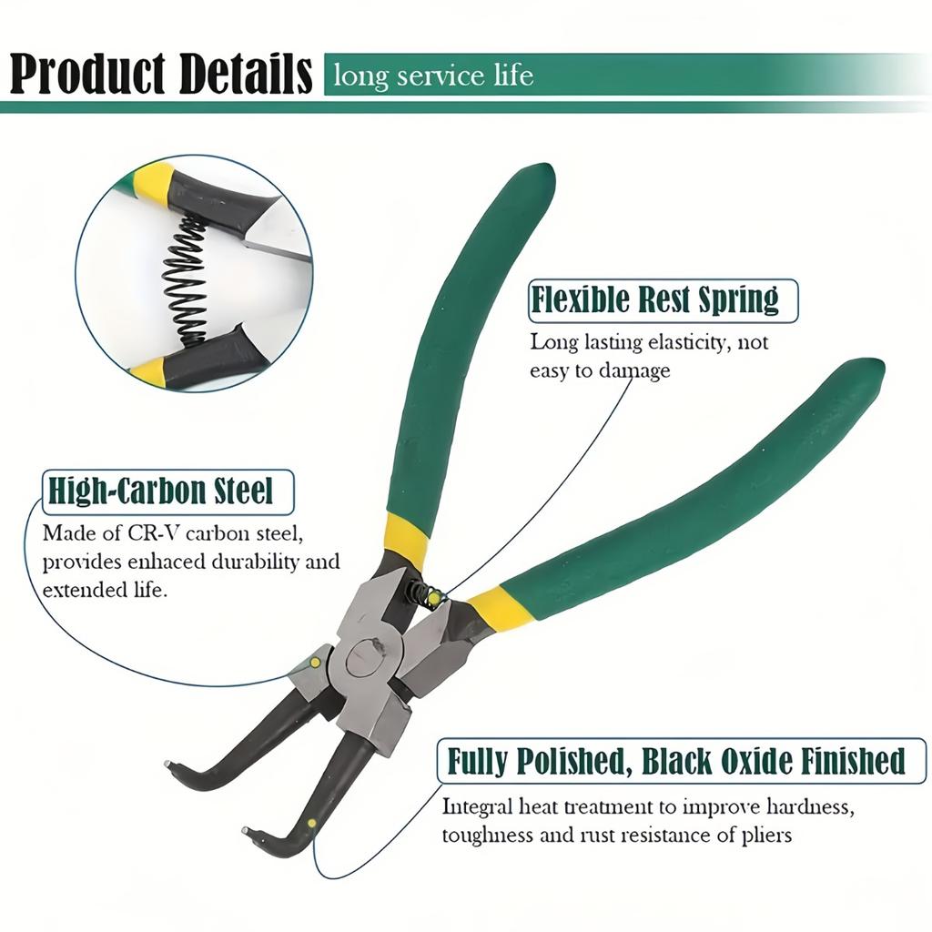 4pcs Professional Snap Ring Pliers Set, 7-Inch Heavy-Duty Internal/External Circlip Pliers with Straight/ Bent Tips, Durable Metal Construction,