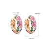Vintage Emaille Blumen Süße Huggies Creolen für Damen Klassisch Bunt Gravierter Runder Kreis Ohrstecker Retro Brincos