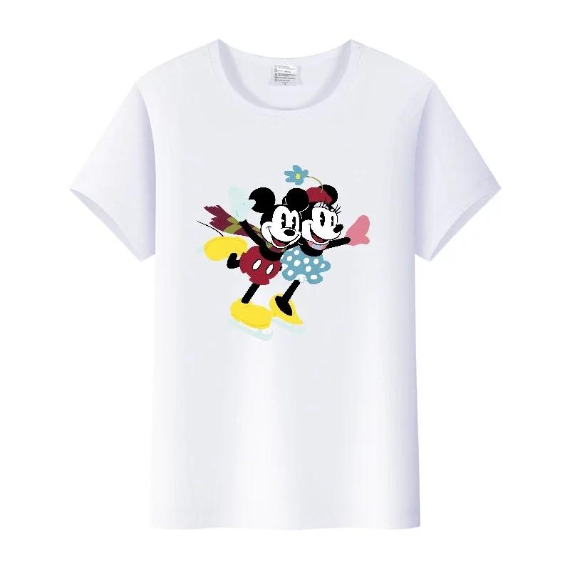 Fashion Disney Cartoon Men Tshirt Female Tops Summer Women Short Sleeve T-shirt Gothic Tee Ladies Mickey Mouse Graphic Clothes