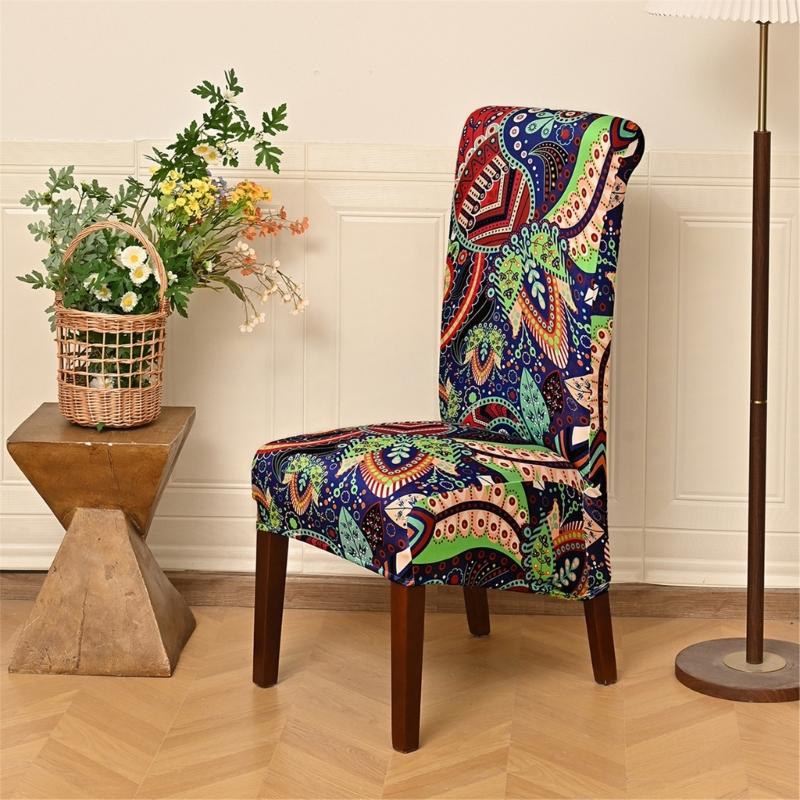 4 Pack Elastic Ethnic Pattern Dining Chair Covers Water Resistant Removable Washable Seat Protectors for Home Decors
