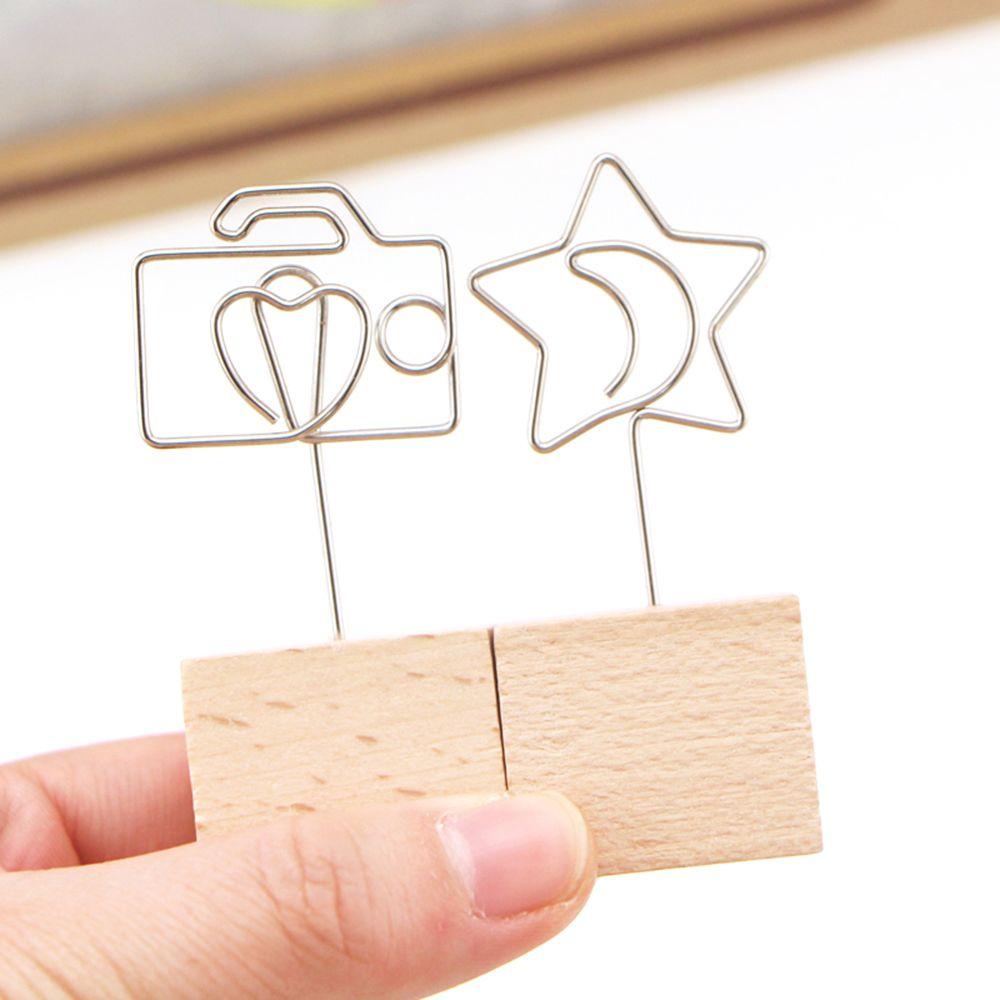 1 PC Metal Wedding Decor Desktop Ornaments Memo Holder Square Wooden Picture Frame Photo Clip