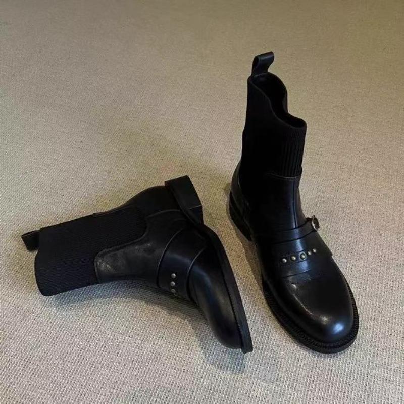 New Style Women's Designer Brand Cowhide Elastic Socks Boots Women's Sleeved High-heeled Chunky Skinny Ankle Boots for Women
