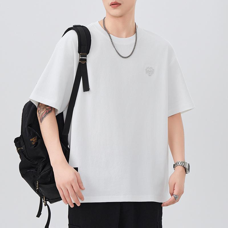 New Summer Short-sleeved T-shirt for Men Heavy Embroidered T-shirt Round Neck Loose Five-point Sleeve Casual