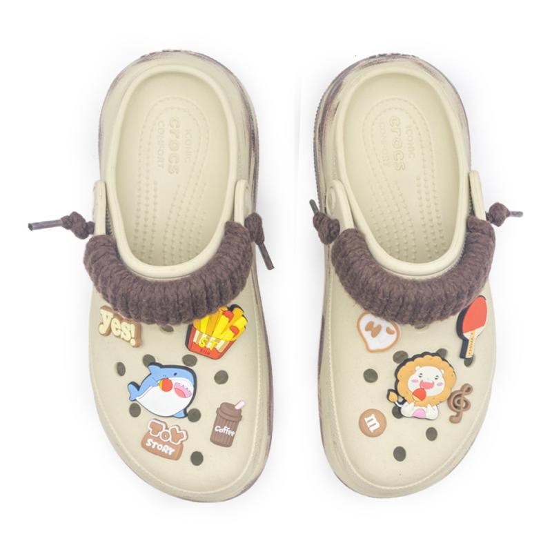 Crocs Crush Clog EVA GREAT WALK Xiongtu French Fries Pie Vibe Style Comfortable and Versatile Hole Shoes Unisex White