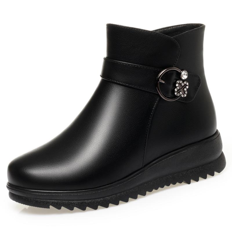 4cm Comfortable Fashion Flat Platform Shoes Winter Snow Boots 2025 Med Heels Soft Leather Short Fur Plush Ankle Botas Office Mom