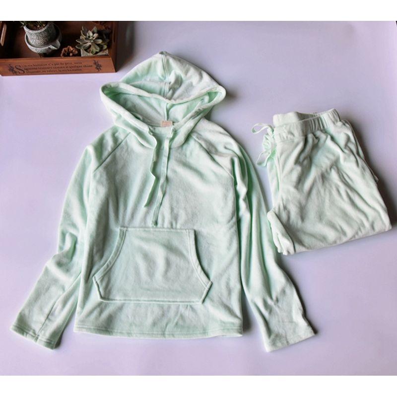 

European and American Velvet Women s Leisure Sports Long Sleeve Pajamas Light green XL