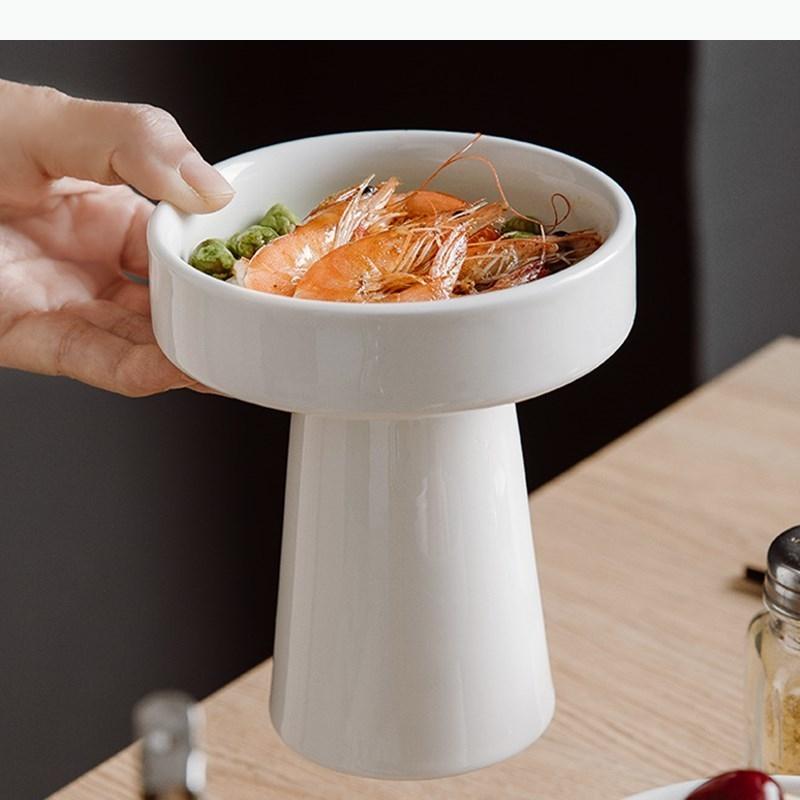 High-foot Dinner Plate Ceramic Fruit Plate Desktop Decoration Dessert Plate Home Kitchen White Porcelain Tableware