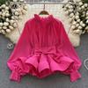 Vintage Court Style Waist-Controlled Lace-up Chic Long Sleeves Shirt