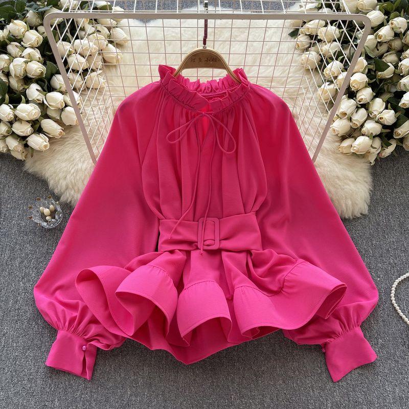 Vintage Court Style Waist-Controlled Lace-up Chic Long Sleeves Shirt